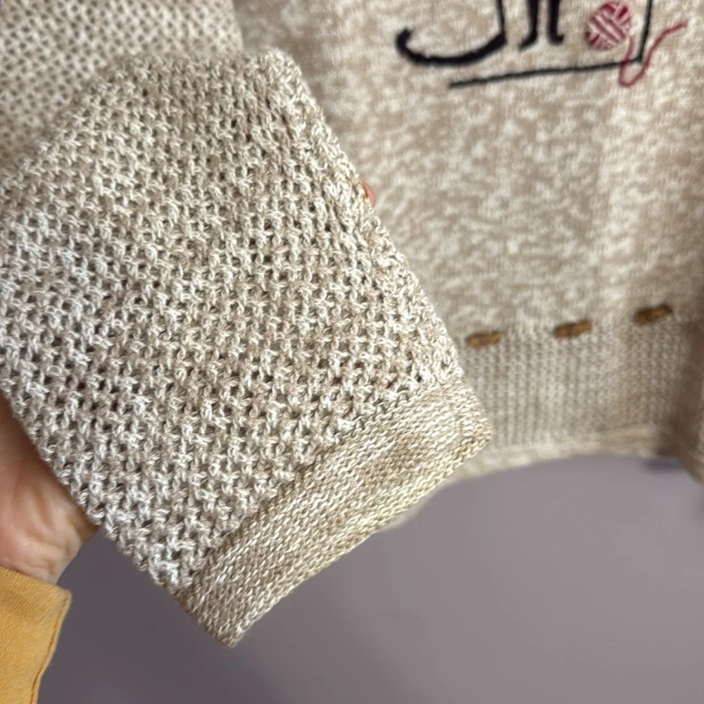 Vintage Y2K Christopher & Banks Cat Embroidered Knit Crewneck Sweater Medium - Picture 4 of 8